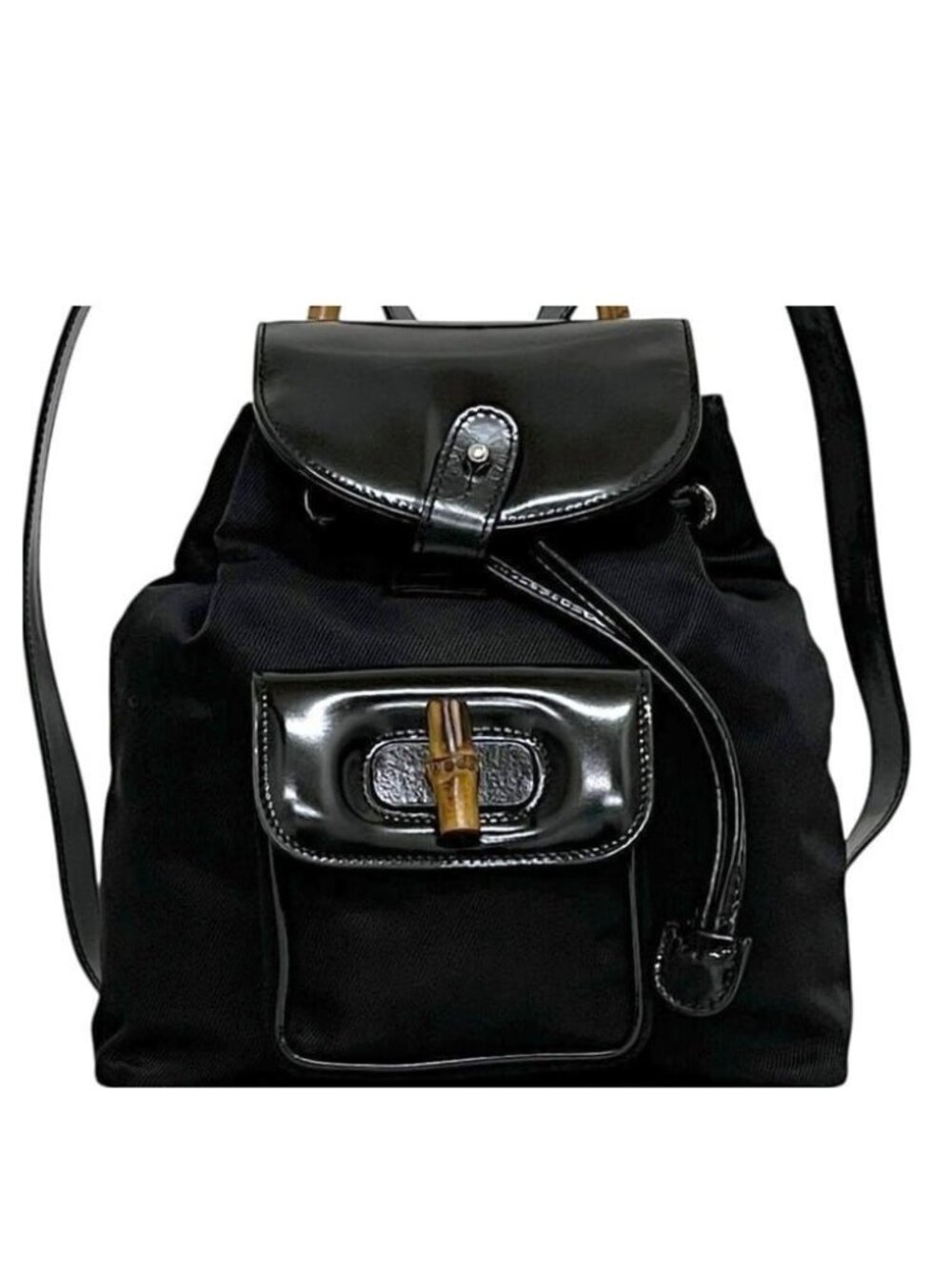 Gucci Mini Backpack Bamboo 5 Nylon Enamel Black Vintage